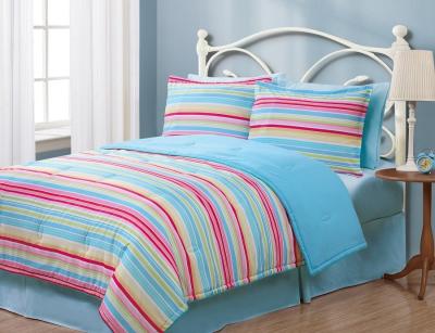 China Polyester All Season Stripe Printed Microfiber Comforter Hypoallergenic Blue Microfiber Comforter Low Tumble Dry for sale