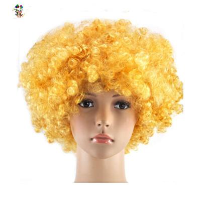 China Afro Wave Sports Fan Crazy Party Afro Cheap Yellow Curly Wigs HPC-1130 for sale