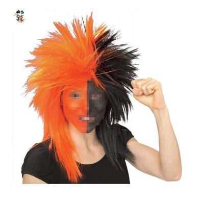 China Black Fan Wigs HPC-1162 Sports Costume Party Punk Rock Wave Colors Silky Straight Half Orange Half for sale