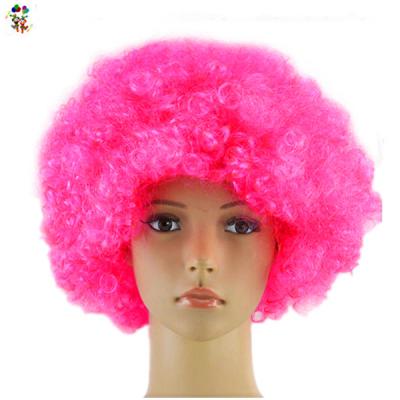 China Cheap Afro Wave Party Sports Fans Hot Pink Synthetic Crazy Short Curly Afro Wigs HPC-1959 for sale