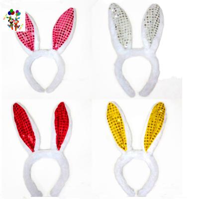 China Easter Fur Sparkle Bling Plastic White Rabbit Bunny Ears Party Headbands HPC-0702 for sale