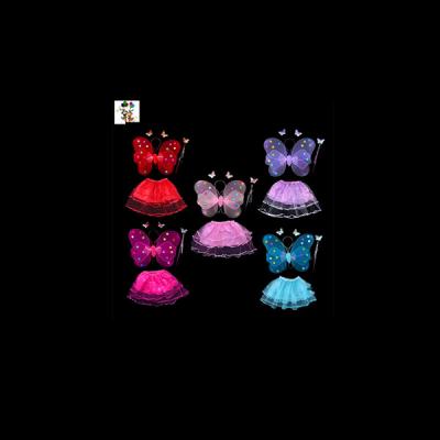 China Butterfly Colors Kids Girl Party Princess Butterfly Fairy Wings Set With Skirts HPC-0803 for sale