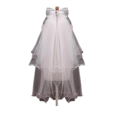 China Lace Edge 2 Layers Chiffon Hand Made Comb In Adults And Children Wedding Bridal Veils With Bow Knot HPC-2117 for sale