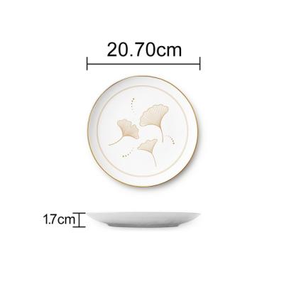 China Wholesale Stocked Kitchen Utensils Bone China Dinnerware Sets Gold Porcelain Dinner Dishes Ginkgo Leaf Pattern Dinner Dish Sets for sale