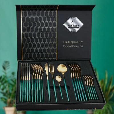 China Sustainable Wholesale Stainless Steel Flatware Set 24 Pieces Cutlery Sets For Wedding Party With Gift Box for sale