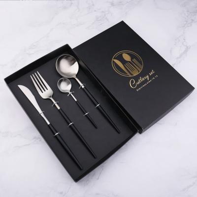 China Sustainable New Wholesale 304 Portugal Stainless Steel Colored Flatware Set 4 Pieces Cutlery Sets With Gift Box for sale