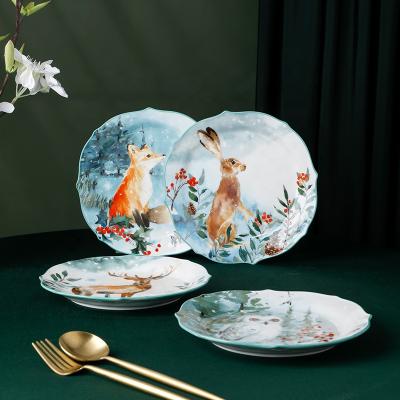 China Wholesale Viable Household Hand Painted Ceramic Animal High Quality Restaurant Dish Porcelain Pattern Cartoon Dish Western Food Dish for sale