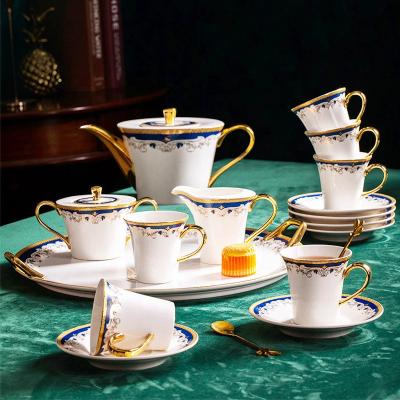 China European New Arrival Style Coffee Cup Stocked Saucer Set Luxury Porcelain Ceramic Tea Sets Tes Set With Tray for sale