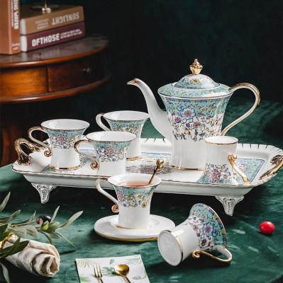 China Stored Chinese Enamel Bone China 6 Person Coffee Set Afternoon Tea Set for sale