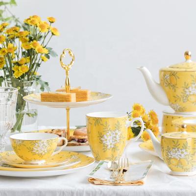 China Stocked Luxury Ceramic Small Set British European Style Coffee Bone China Tea Set Afternoon Coffee Tea Cup Set for sale