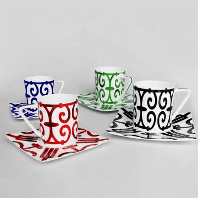 China New Style Iron 4 Color Viable Pattern New Style Bone China Ceramic Coffee Cup And Saucer Coffee Cup for sale