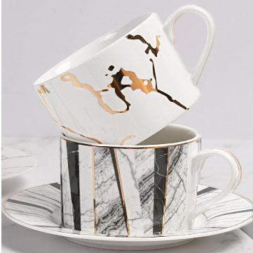 China Nordic Coffee Cup and Saucer Stocked Marbled Ceramic Breakfast Cup Cup and Saucer for sale