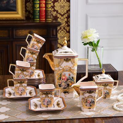 China Luxury Bone China Fine Tea Sets Porcelain Teapot Arabic Stocked Coffee Set for sale