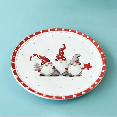 China Wholesale Christmas Round Dish Dish Household Tableware Stocked Ceramic Embossed Dish for sale