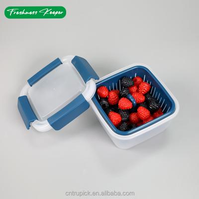 China BPA Stocked Free 1.1L Blue Plastic Berry Box With Colander And Removable Drain Basket for sale