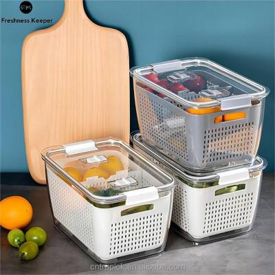 China Plastic Freshness Keeping Clear PET Fresh Produce Saver Containers For Fridge With Drain for sale