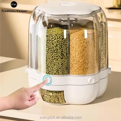 China Freshness Preservation 6 Grids Rotating Cereal Grain Kitchen Storage Container Rotating Rice Dispenser 360 Cereal Dispenser for sale