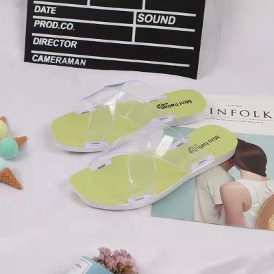 China Fashion trend baiyi summer transparent cross with flat bottom sandals slippers gift easy to wash slippers for sale