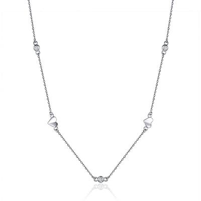 China New Design Elegant Diamond Platinum Plated 925 Sterling Real Silver Heart Shape Zircon Pendant Cross Chain Necklace for sale