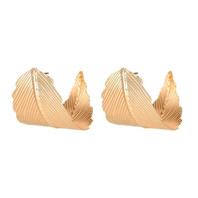 China Fashion Trendy Women Ring Jewelry Gold Plated Iron Leaves Model C Shape Stud Earrings Ear Circle Sets for sale