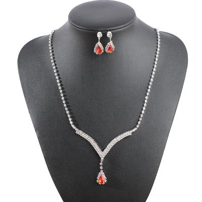 China Durable American Market Imitated Diamond Wedding Jewelry Sets Luxury Precious Red Earring Gemstone Necklace Pendant Set for sale