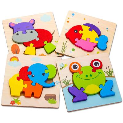 China Cartoon Toy Wooden Toddler Puzzles for 1 2 3 Year Old Boys Girls Stem Educational Toy Gift with 4 Animals Learning Puzzles for sale