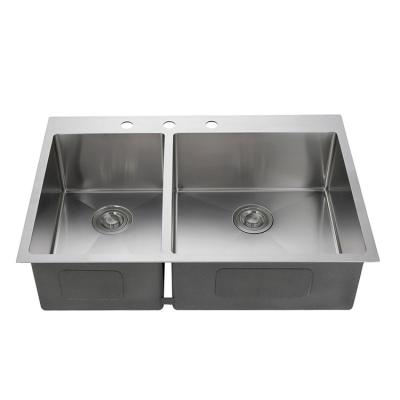 China Without Faucet Household Over Counter Basin Double Tank Thickened Stainless Steel Kitchen Sink , Standing Style Double Bowl Sinks for sale