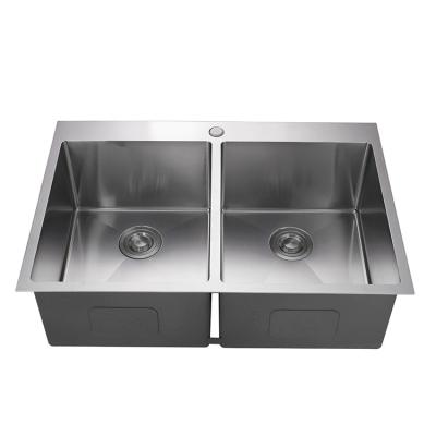 China Without SS304 Stainless Steel Sink Kitchen Sink Countertop 2 Bowls Handmade Faucet Hot Sale for sale