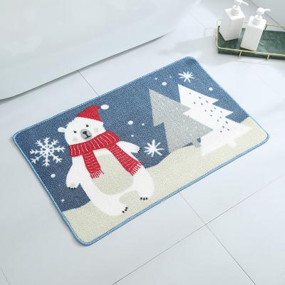 China Water Washable Custom Cartoon Flocking Floor Mat Bathroom Entrance Water Absorbent Snow Bear Non Slip Mat for sale