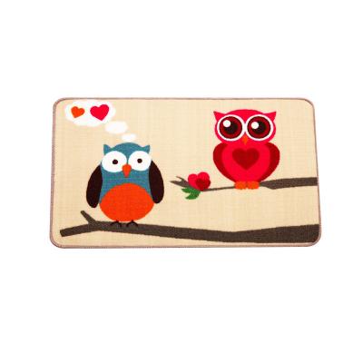 China Cartoon Kitchen Mat Creative Owl Pattern Kitchen Washable Custom Anti Slip Oil Resistant Mat for sale