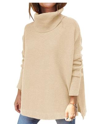 China Anti-Wrinkle Women's Turtle Neck Sweaters Oversized Long Sleeve Bat Wing Rolled Edge Tunic Sweater Knit Tops for sale