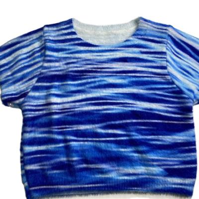 China 2021 QUICK DRY Latest Design Tie Dye For Womens Shirts Crop Lady Short Sleeve Sweater Top Blue for sale