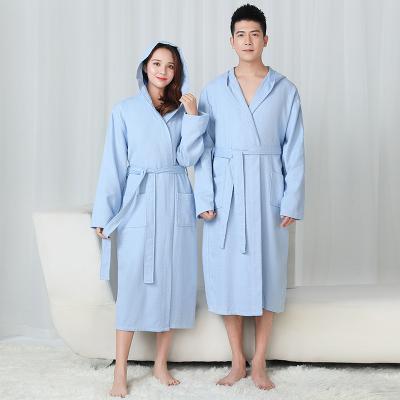 China Mens Cotton Cardigan Sleepwear Long Sleeve Home Pajamas QUICK DRY Hoodie Omen and Waffle Pattern Long Robe for sale