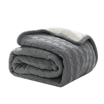 China Low Moq PORTABLE 120*180 Cheap 150*200 Thickened 2 Gray Color 100% Cotton Knitted Throw Sherpa Blanket Side for sale