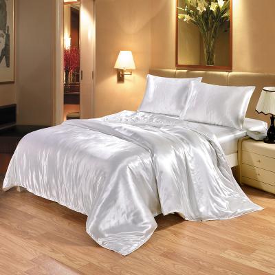 China Disposable Silk Like Satin Duvet Cover Set Lightweight White Silky Microfiber Comforter Cover Imitate Silk Bedding Set for sale