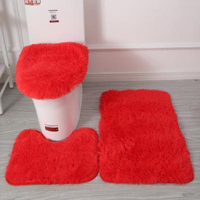 China Modern Soft Color Non-Slip Bottom Different Floor Mat Rug Durable Toilet Bath 3 Pieces Bathroom Rug Set for sale