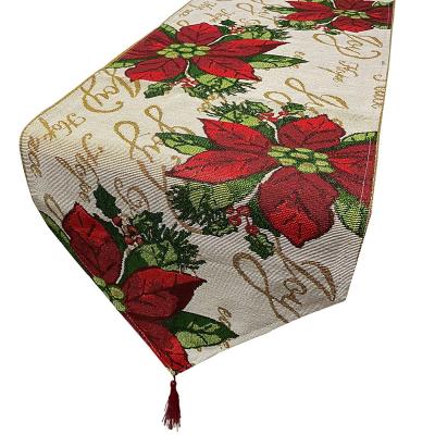 China Jacquard Factory Direct Selling Tassel Rose Snowman Tree Cotton Christmas Red Single Table Runner for sale