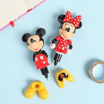 China Disney Unisex Mickey Minnie Creative Cute Plastic Mickey Mouse Shape Logo 0.5mm Black Ink Multicolor Kids Short Ballpoint Pens for sale