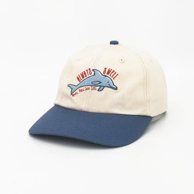 China JOINT Two Tone Unstructured Dad Cap Embroidery 6 Panel High Quality Baseball Cap for sale