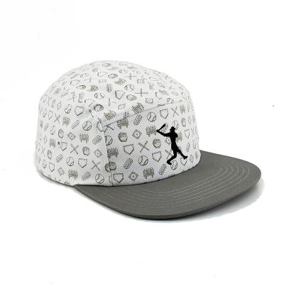 China COMMON Custom Printed Cotton Gray 5 Panel Hats, 5 Panel Camper Snapback Hat for sale