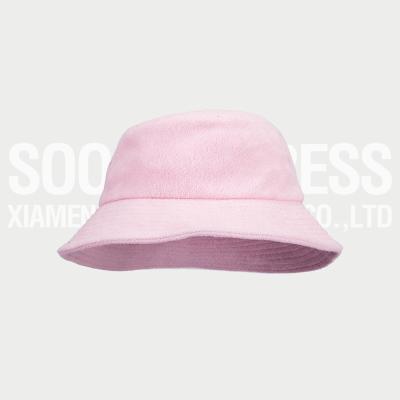 China Fishing Character Pink 100%Cotton Terry Towel Embroidery Daily Bucket Hat Fishing Terry Bucket Hat for sale