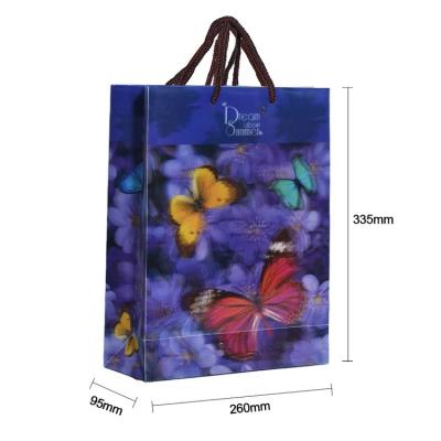 China Recycled Materials Custom Printed Beautiful Tote Bag Luxury Blue Butterfly Gift Bags Shopping Paper Bag With Handles for sale