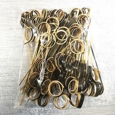 China Easily Cleaned Disposable Bamboo Tie Knotted Skewers Twisted Ends Cocktail Food Fruit Picks Fork Sticks for sale