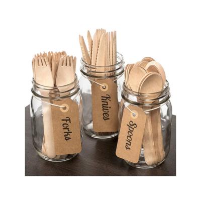 China Factory Handle Cheap Disposable Eco-friendly Biodegradable Wooden Utensils Spoon Fork Knife Bamboo Cutlery Set for sale