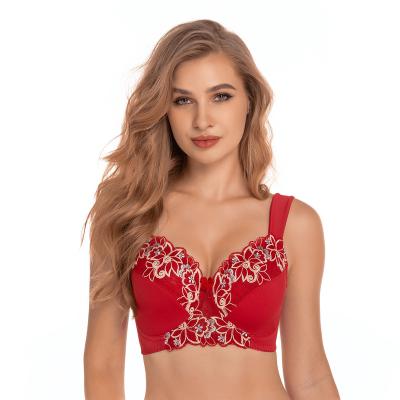 China Breathable hot sale high quality lace embroidered bras for women wholesale plus size unlined bra for sale