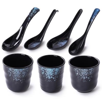 China Sustainable Customized logo/logo Made in China Japanese style melanine cups and plates plastic spoon plate and cup set for sale