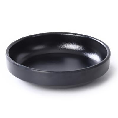 China Sustainable Customized size unbreakable black circular melanine dinner ware Korean plates serving dishes fish shaped serving dish for sale