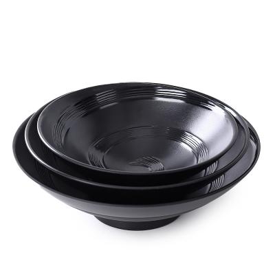 China Sustainable Factory direct sale hot sale melamine plastic black matte spiral large mouth restaurant custom ramen bowl set for sale