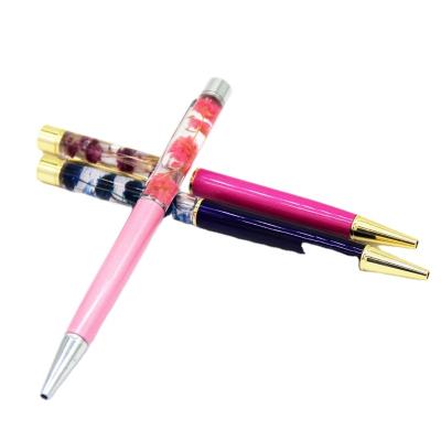 China School Dropshipping Metal Flower Fancy Floater Floating Liquid Floral Ballpoint Pen for sale