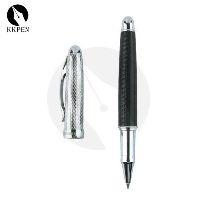 China ODM Promotional Design Silver Die-cut Pen Cap Pu Roller Leather Pen for sale